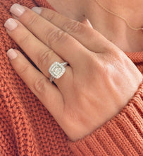 Load image into Gallery viewer, Cushion Cut Moissanite and Round Cut Engagement Ring Bezel Set 14k Solid And Heavy White Solid Gold Three Piece 2.20ctw