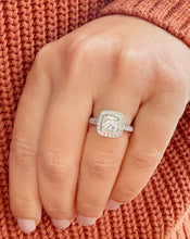Load image into Gallery viewer, Cushion Cut Moissanite and Round Cut Engagement Ring Bezel Set 14k Solid And Heavy White Solid Gold Three Piece 2.20ctw