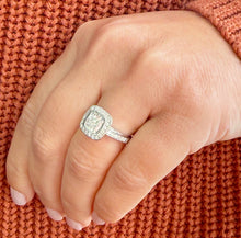 Load image into Gallery viewer, Cushion Cut Moissanite and Round Cut Engagement Ring Bezel Set 14k Solid And Heavy White Solid Gold Three Piece 2.20ctw