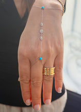 Load image into Gallery viewer, Finger Bracelet Turquoise And Moissanites Ring Bracelet Set In 14k Solid White Gold Hand Chain Bracelet Marquee Shape Links Bracelet 0.85ctw