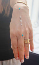 Load image into Gallery viewer, Finger Bracelet Turquoise And Moissanites Ring Bracelet Set In 14k Solid White Gold Hand Chain Bracelet Marquee Shape Links Bracelet 0.85ctw