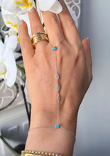 Load image into Gallery viewer, Finger Bracelet Turquoise And Moissanites Ring Bracelet Set In 14k Solid White Gold Hand Chain Bracelet Marquee Shape Links Bracelet 0.85ctw