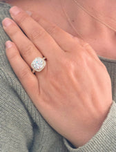 Load image into Gallery viewer, Round Cut Moissanite Engagement Ring Halo Split Shank Design Bridal Ring Halo Wedding Ring Filigree Style 14k Solid Yellow Gold 4.60