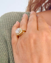 Load image into Gallery viewer, Round Cut Moissanite Engagement Ring Halo Split Shank Design Bridal Ring Halo Wedding Ring Filigree Style 14k Solid Yellow Gold 4.60