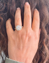 Load image into Gallery viewer, Round Cut Moissanite Engagement Ring Halo Split Shank Design Bridal Ring Halo Wedding Ring Filigree Style 14k Solid Yellow Gold 4.60