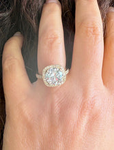 Load image into Gallery viewer, Round Cut Moissanite Engagement Ring Halo Split Shank Design Bridal Ring Halo Wedding Ring Filigree Style 14k Solid Yellow Gold 4.60