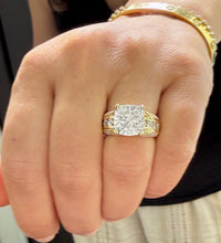 Load image into Gallery viewer, Cushion And Round Cut Moissanite Engagement Ring Set In 14k Yellow Gold Bridal Ring Hidden Halo Style Wedding Ring Right Hand Ring 6.50ctw