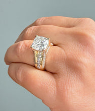 Load image into Gallery viewer, Cushion And Round Cut Moissanite Engagement Ring Set In 14k Yellow Gold Bridal Ring Hidden Halo Style Wedding Ring Right Hand Ring 6.50ctw