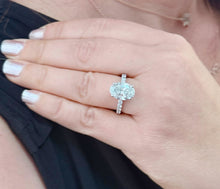 Load image into Gallery viewer, Oval Shape Moissanite And Round Cut Sides Engagement Ring Prong Set In 14k Solid White Gold Wedding Bridal Ring Hidden Halo Style 4.00ctw