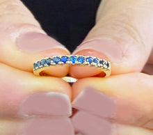 Load image into Gallery viewer, Round Cut Natural Sapphire Half Eternity Band Set In 14K Yellow Gold Wedding Band Anniversary Band Women's Bridal Sapphire Band Gift 0.25ctw