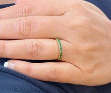 Load image into Gallery viewer, Round Cut Natural Emeralds Half Eternity Band Set In 14K Yellow Gold Wedding Band Anniversary Band Women's Bridal Sapphire Band Gift 0.25ctw