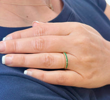 Load image into Gallery viewer, Round Cut Natural Emeralds Half Eternity Band Set In 14K Yellow Gold Wedding Band Anniversary Band Women's Bridal Sapphire Band Gift 0.25ctw