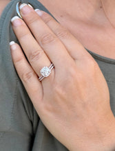 Load image into Gallery viewer, Cushion Cut Moissanite and Round Cut Sides Engagement Ring And Matching Band In 14K Rose Gold Wedding Set Halo Style Bridal Set 1.60ctw