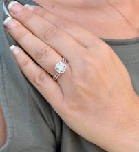 Load image into Gallery viewer, Cushion Cut Moissanite and Round Cut Sides Engagement Ring And Matching Band In 14K Rose Gold Wedding Set Halo Style Bridal Set 1.60ctw