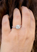 Load image into Gallery viewer, Cushion Cut Moissanite and Round Cut Sides Engagement Ring And Matching Band In 14K Rose Gold Wedding Set Halo Style Bridal Set 1.60ctw