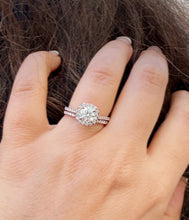 Load image into Gallery viewer, Cushion Cut Moissanite and Round Cut Sides Engagement Ring And Matching Band In 14K Rose Gold Wedding Set Halo Style Bridal Set 1.60ctw