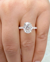 Load image into Gallery viewer, Oval Shape Moissanite And Round Cut Sides Engagement Ring Prong Set In 14k Solid Yellow Gold Wedding Bridal Ring Hidden Halo Style 4.00ctw