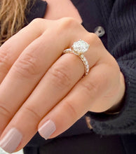 Load image into Gallery viewer, Oval Shape Moissanite And Round Cut Sides Engagement Ring Prong Set In 14k Solid Yellow Gold Wedding Bridal Ring Hidden Halo Style 4.00ctw