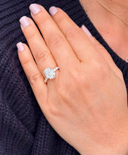 Load image into Gallery viewer, Oval Shape Moissanite And Round Cut Sides Engagement Ring Prong Set In 14k Solid Yellow Gold Wedding Bridal Ring Hidden Halo Style 4.00ctw
