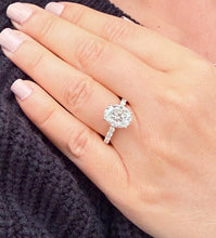 Load image into Gallery viewer, Oval Shape Moissanite And Round Cut Sides Engagement Ring Prong Set In 14k Solid Yellow Gold Wedding Bridal Ring Hidden Halo Style 4.00ctw