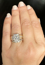 Load image into Gallery viewer, Radiant Cut Moissanite And Round Cut Sides Engagement Ring And Matching Band Set In 14k Solid And Heavy Yellow Gold Wedding set 6.25ctw