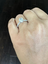 Load image into Gallery viewer, IGI Certified Eternity Style 14k Solid White Gold Oval Cut Diamond And Round Cut Sides Engagement Ring Hidden Halo Wedding Ring 3.00ct F-VS2