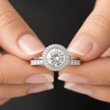 Load image into Gallery viewer, GIA Certified Natural Round Cut Diamond Engagement Ring And Matching Band Halo Wedding Set Women's Stunning 14k solid white gold 1.80ctw