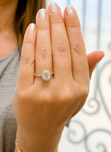 Load image into Gallery viewer, Oval Shape Moissanite Center And Round Cut Sides Engagement Ring Halo Style 14k Yellow Gold Wedding Ring Bridal Propose Ring 2.50ctw