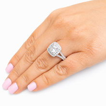 Load image into Gallery viewer, Cushion Cut Moissanite And Cvd Diamonds Engagement Ring Double Halo Split Shank Design Bridal Wedding Ring In 14k White Gold 2.30ctw