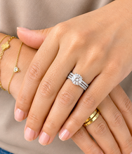 Load image into Gallery viewer, Round Cut Moissanite Engagement Ring And Two Matching Band Bridal Set Women's Wedding Ring and Band In 14k Solid White Gold Ring Set 3.70ctw