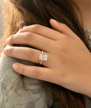 Load image into Gallery viewer, Emerald Cut Moissanite And Round Cut Sides Engagement Ring Set In 14k White Gold Wedding Ring Bridal propose Ring 4.25ctw