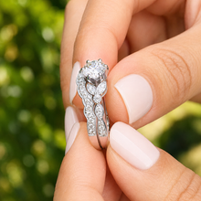 Load image into Gallery viewer, Round Cut Moissanite Engagement Ring And Matching Band Antique Design Wedding Ring And Band Bridal Set In 14k Solid White Gold 1.35ctw