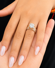 Load image into Gallery viewer, Cushion Cut Moissanite And Round Cut Sides Engagement Ring Set In 14k Solid Yellow Gold Bridal Ring Hidden Halo Style Wedding Ring 4.50ctw