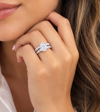 Load image into Gallery viewer, Oval Shape And Round Cut Sides Eternity Style IGI Certified Diamond Engagement Ring And Matching Band Wedding Bridal Set 14k White Gold 9.50