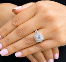Load image into Gallery viewer, Cushion Cut Moissanite And Cvd Diamonds Engagement Ring Double Halo Split Shank Design Bridal Wedding Ring In 14k White Gold 2.30ctw