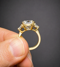 Load image into Gallery viewer, Cushion Cut Center And Trapezoid Shape Sides Diamond Engagement Ring IGI Certified 14k Solid White Gold Three Stone Style Ring 6.00ctw G-VS2