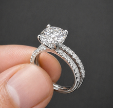 Load image into Gallery viewer, Round Cut Moissanite Engagement Ring And Matching Band Bridal Set Hidden Halo Style Wedding Ring Set 14k White Gold Ring Set 2.00ctw