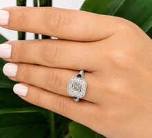 Load image into Gallery viewer, GIA Certified Asscher Round And Trillion Cut Natural Diamonds and Sapphire Engagement Ring Halo Wedding Ring 14k Solid White Gold 2.00ctw