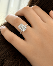 Load image into Gallery viewer, Emerald Cut Moissanite And Round Cut Sides Engagement Ring Set In 14k White Gold Wedding Ring Bridal propose Ring 4.25ctw