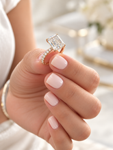 Load image into Gallery viewer, Emerald Cut Moissanite And Round Cut Sides Engagement Ring Set In 14k Yellow Gold Wedding Ring Bridal propose Ring 5.25ctw