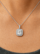 Load image into Gallery viewer, Cushion Cut IGI Certified And Round Cut Side Diamond Pendant And Chain Double Halo Style 14k White Gold Necklace And Chain Wedding Gift 2.50