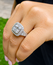 Load image into Gallery viewer, Asscher Cut Moissanite Center and Round Sides Engagement Ring Bezel Set Wedding Bridal Ring Filigree 14k Solid and Heavy White Gold 4.60ctw