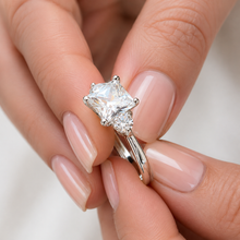 Load image into Gallery viewer, IGI Certified Princess Cut And Round Cut Sides Diamond Engagement Ring Three Stone Style Wedding ring 14k Solid White Gold 2.00ctw