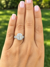 Load image into Gallery viewer, Emerald Cut Moissanite And Round Cut Sides Cvd Diamond Engagement Ring And Matching Band 14k Solid White Gold Halo Wedding Bridal Set 2.00ct