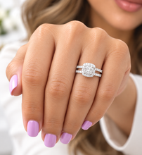 Load image into Gallery viewer, Cushion Cut Moissanite and Round Cut Sides Engagement Ring And Matching Band In 14K Solid White Gold Halo Style Wedding Bridal Set 1.75ctw
