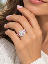 Load image into Gallery viewer, Cushion Cut And Round Cut Diamonds And Pink Sapphires Engagement Ring And Two Bands IGI Certified 14K White And Rose Gold Double Halo 3.00ct