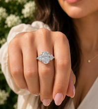 Load image into Gallery viewer, Oval Shape Center And Half Moon Shape Sides Diamond Engagement Ring IGI Certified 14k Solid White Gold Three Stone Style Ring 6.25ctw
