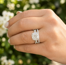 Load image into Gallery viewer, Cushion Cut and Round Cut Sides Diamond Engagement Ring And Matching Band IGI 14k Solid White Gold Deco Style Halo Wedding Set 3.00ct F-VS2