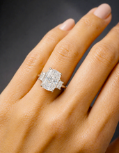 Load image into Gallery viewer, Cushion Cut Center And Trapezoid Shape Sides Diamond Engagement Ring IGI Certified 14k Solid White Gold Three Stone Style Ring 6.00ctw G-VS2