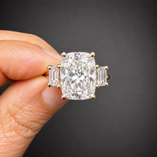 Load image into Gallery viewer, Cushion Cut Center And Trapezoid Shape Sides Diamond Engagement Ring IGI Certified 14k Solid White Gold Three Stone Style Ring 6.00ctw G-VS2